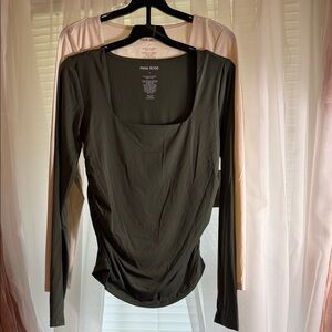 Pink Rose Women's 2pk - Cream & Dark Green Long Sleeve Tops